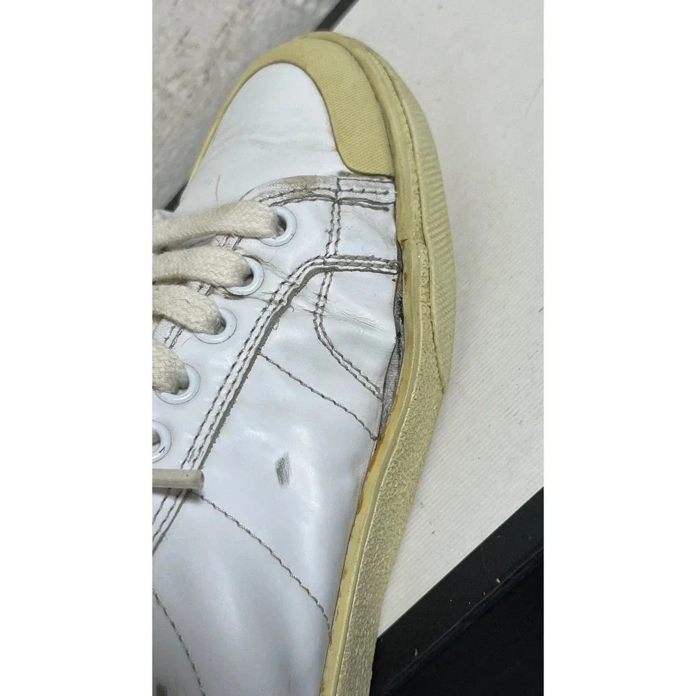 Saint‎ Laurent Court Classic Diamond White Leather Leopard Womens 37.5 EU/7.5 US